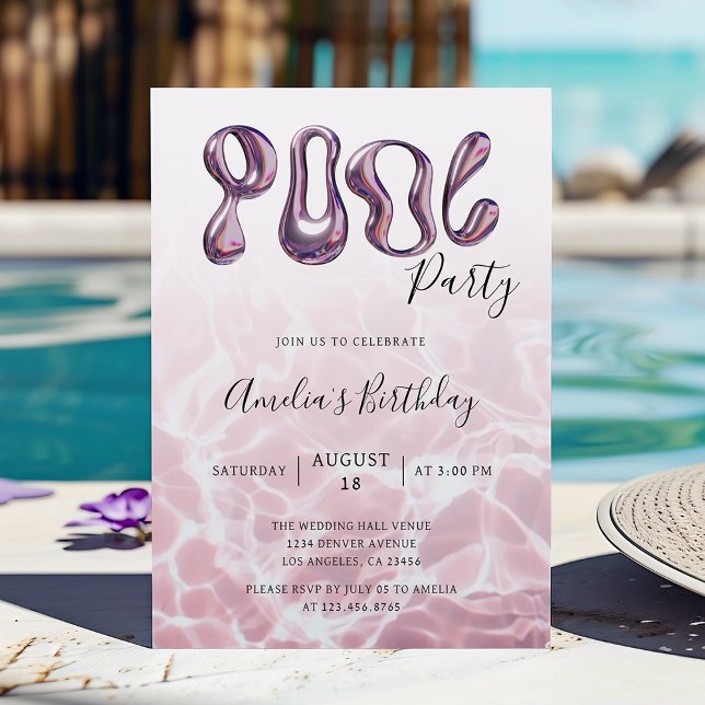 Invitation Fête de la piscine rose estivale moderne Anniversa (Créateur téléchargé)