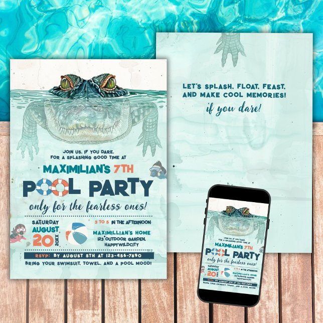 Invitation Fête de la piscine sans peur Anniversaire (Créateur téléchargé)