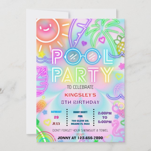 Invitation fête de la piscine teinture anniversaire invitatio (Devant)