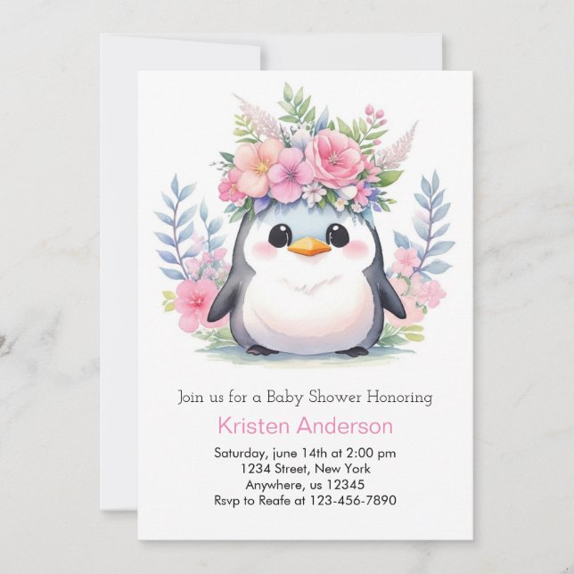 Invitation Fête de la princesse de Penguin : Baby shower de f (Devant)