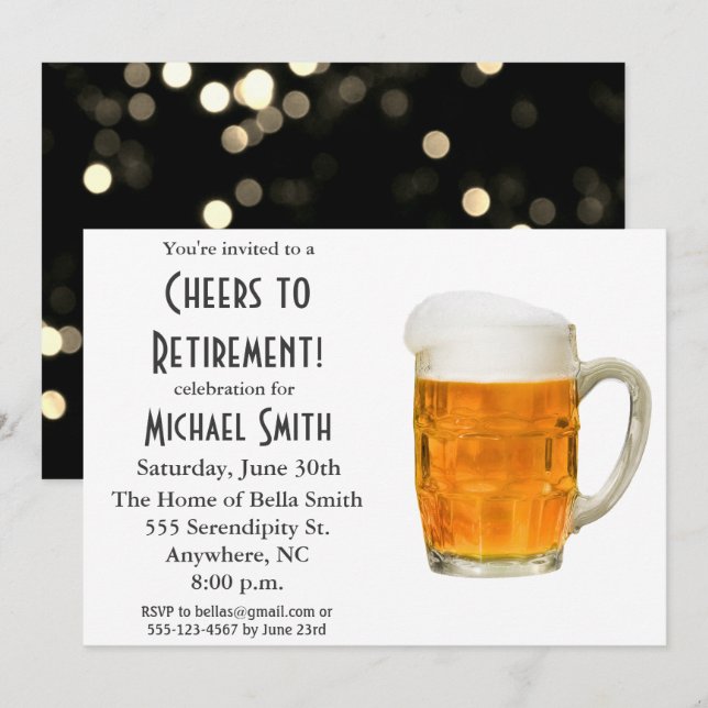 Invitation Fête de la retraite à la bière moderne fête (Devant / Derrière)