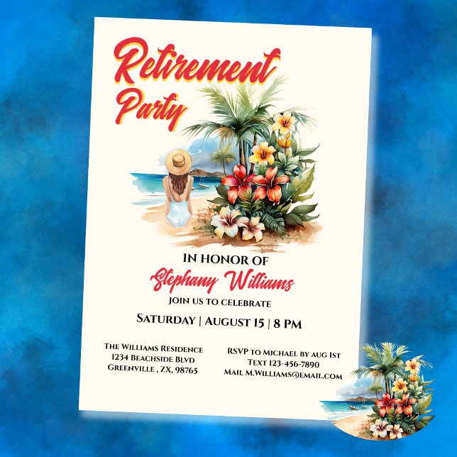 Invitation Fête de la retraite des femmes Beach Aloha Femme (Créateur téléchargé)