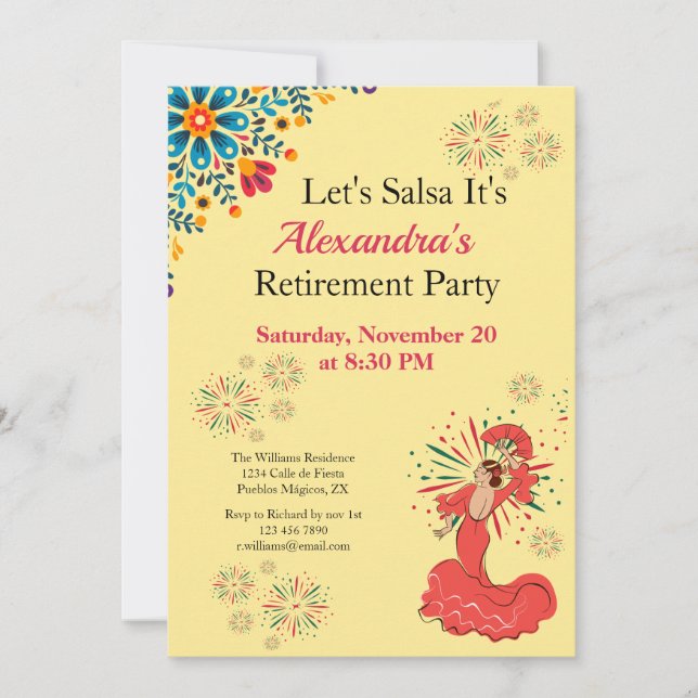 Invitation Fête de la retraite des femmes Salsa Mexicaine Tro (Devant)