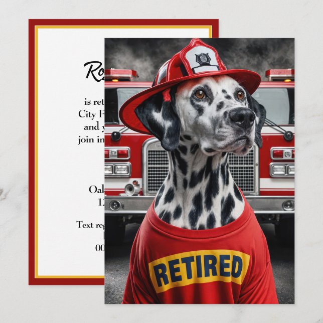 Invitation Fête de la retraite des pompiers avec Chien de Dal (Devant / Derrière)