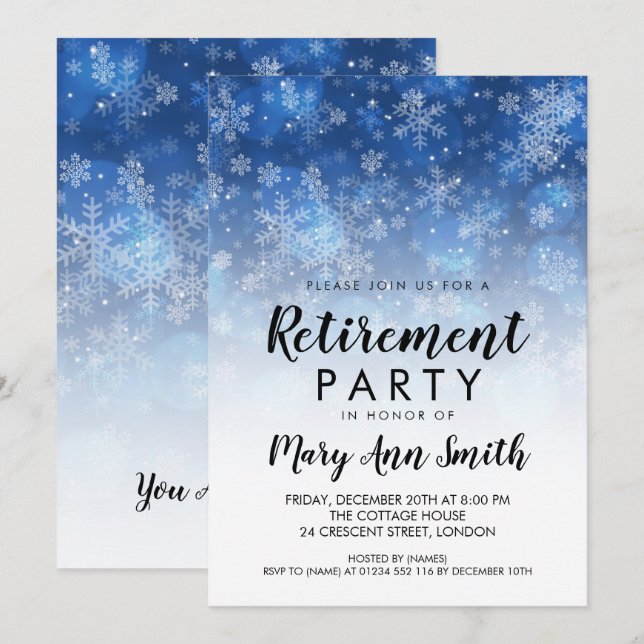 Invitation Fête de la retraite d'hiver Étincelle bleue (Devant / Derrière)