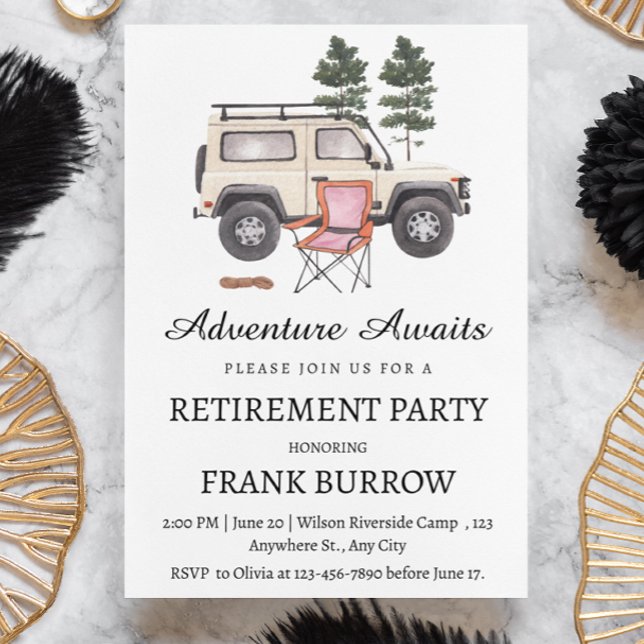 Invitation Fête de la retraite du thème du camping (Créateur téléchargé)