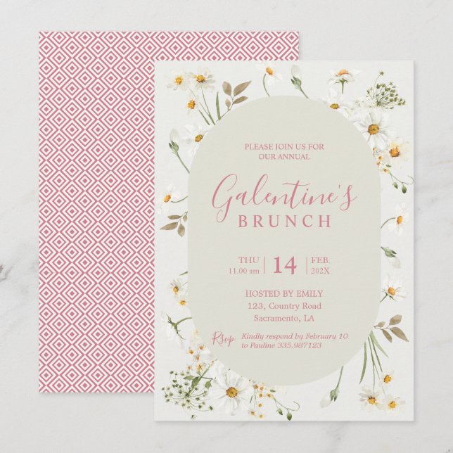 Invitation Fête de la Saint-Galentin Boho Daisy Floral Invita (Devant / Derrière)