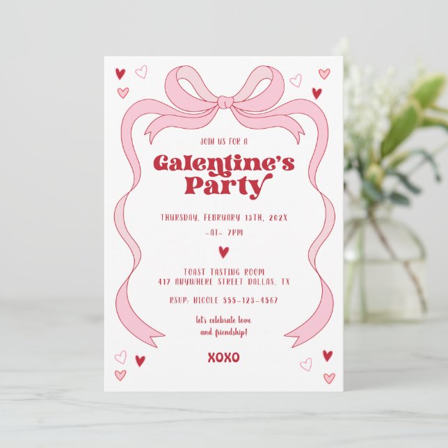 Invitation Fête de la Saint-Galentin Brunch Party Pink Bow (Debout devant)