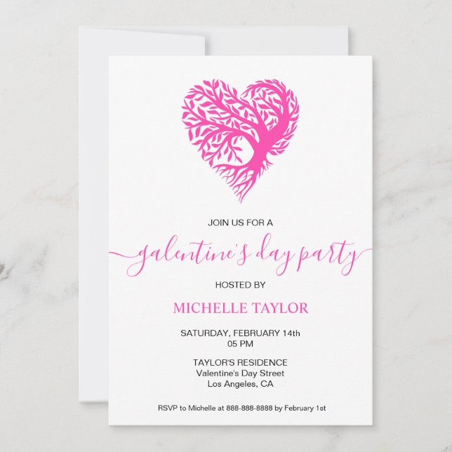 Invitation Fête de la Saint-Galentin Coeur rose (Devant)