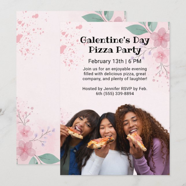 Invitation Fête de la Saint-Galentin Photo Pizza Party (Devant / Derrière)