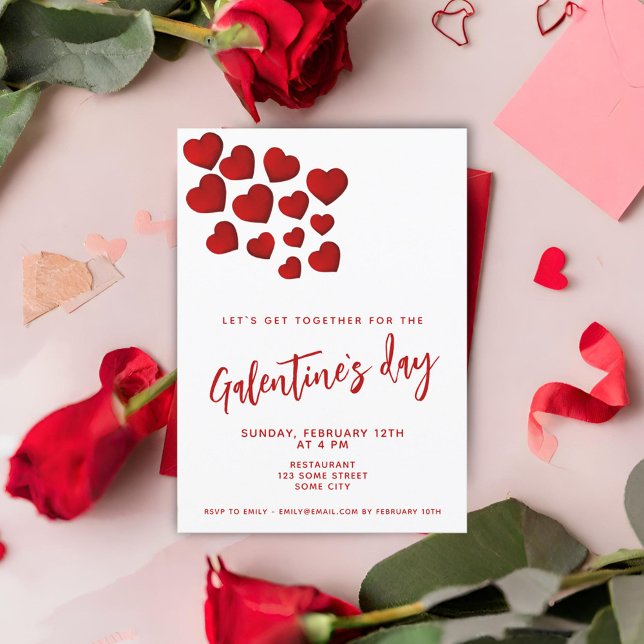 Invitation Fête de la Saint-Galentin Red Hearts Friends Party (Créateur téléchargé)
