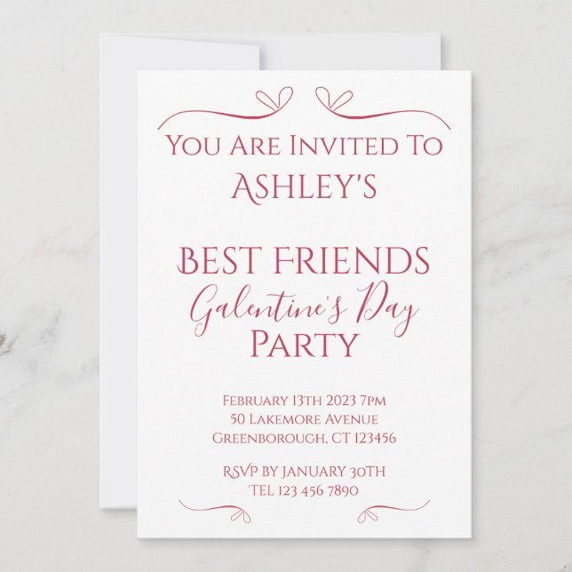 Invitation Fête de la Saint-Galentin rose moderne (Devant)