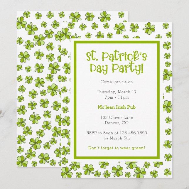 Invitation Fête de la Saint-Patrick des Shamrocks fantasques (Devant / Derrière)