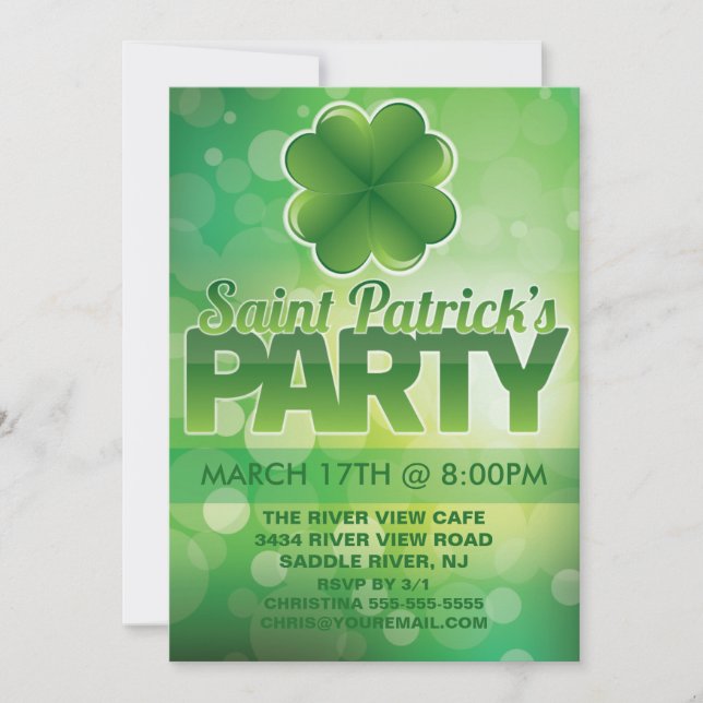 Invitation Fête de la Saint-Patrick du shamrock (Devant)