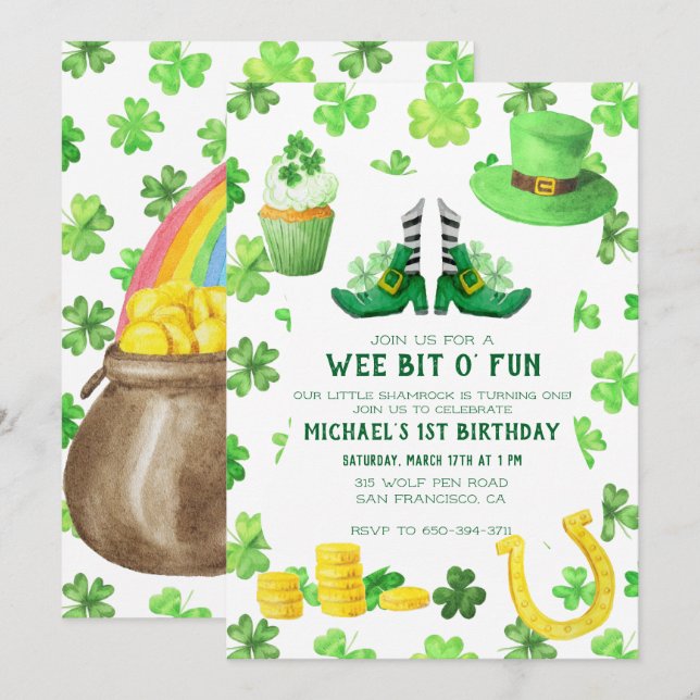 Invitation Fête de la Saint-Patrick Fête d'anniversaire (Devant / Derrière)