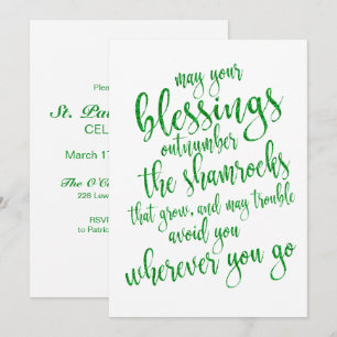 Invitation Fête de la Saint-Patrick Paillettes Vertes Froides