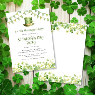 Invitation Fête de la Saint-Patrick Shamrock Aquarelle Verte