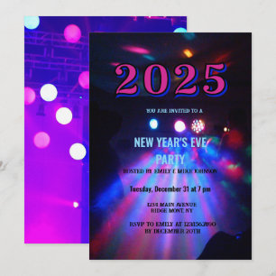 Invitation Fête de la Saint-Sylvestre 2025 Colorful Disco Bal