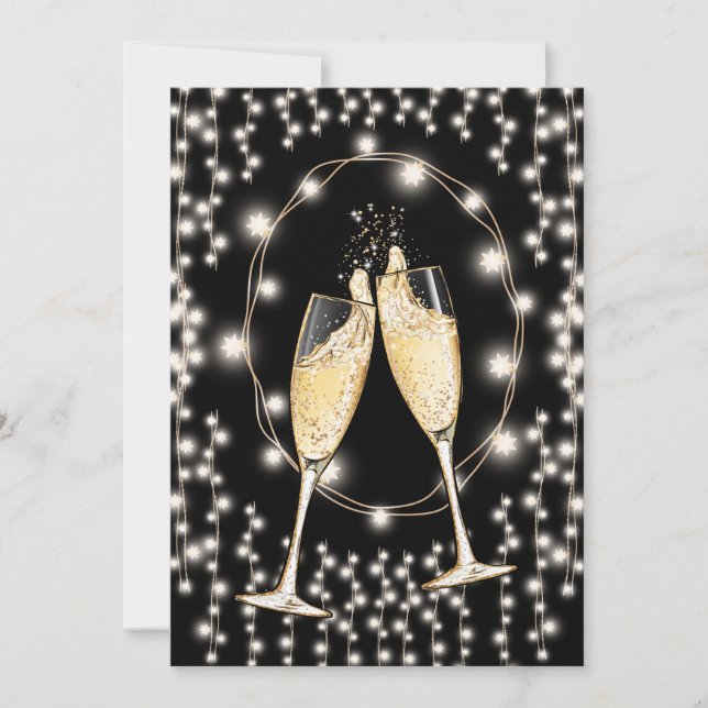 Invitation Fête de la Saint Sylvestre Champagne String Lights (Devant)