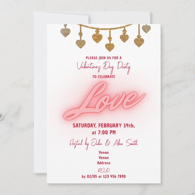 Invitation Fête de la Saint-Valentin avec des cœurs d'amour (Devant)