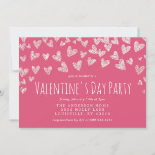 Invitation Fête de la Saint-Valentin coeurs scintillants rose