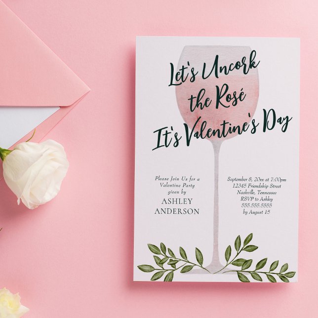 Invitation Fête de la Saint-Valentin : déboucher le vin rosé (Créateur téléchargé)