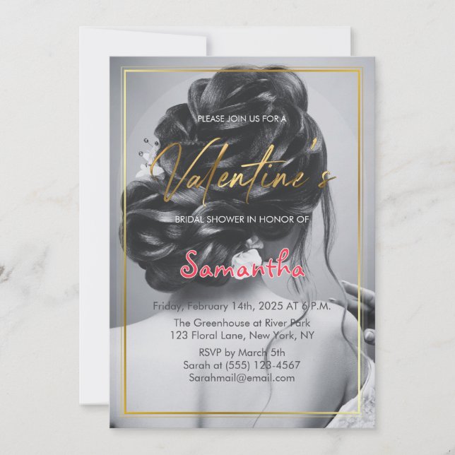 Invitation Fête de la Saint Valentin noire et blanche (Devant)