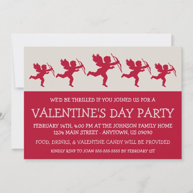 Invitation Fête de la Valétine de Silhouette Cupide (Rouge fo (Devant)