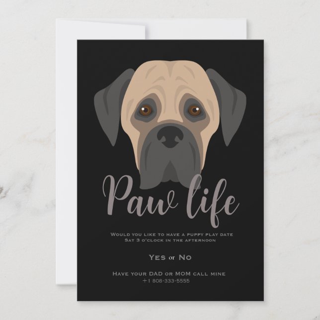 Invitation Fête de la vie de chien chiot mignonne (Devant)
