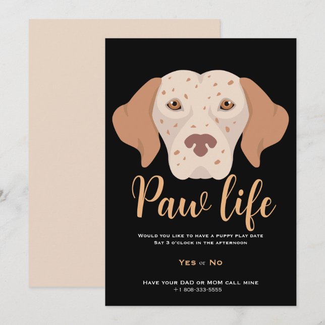 Invitation Fête de la vie de chien chiot mignonne (Devant / Derrière)