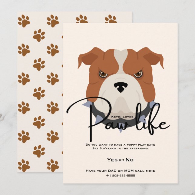 Invitation Fête de la vie de chien chiot mignonne (Devant / Derrière)