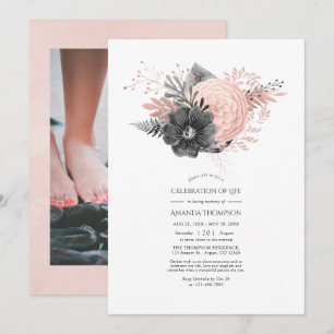 Invitation Fête de la vie de la Flore de Blush et de Charcoal
