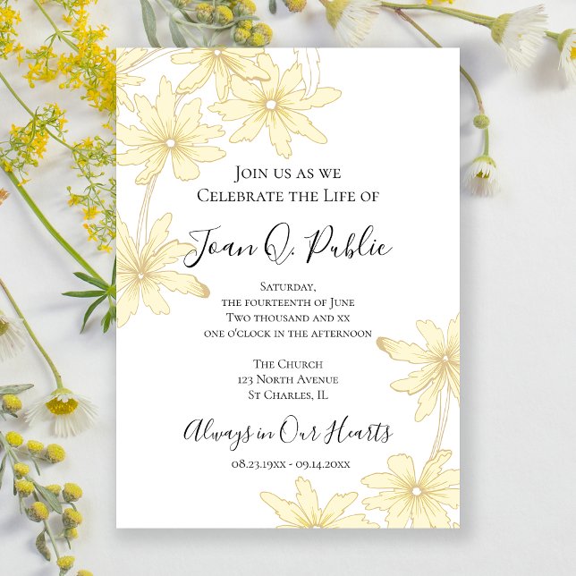 Invitation Fête de la vie de la marguerite jaune pâle (Créateur téléchargé)