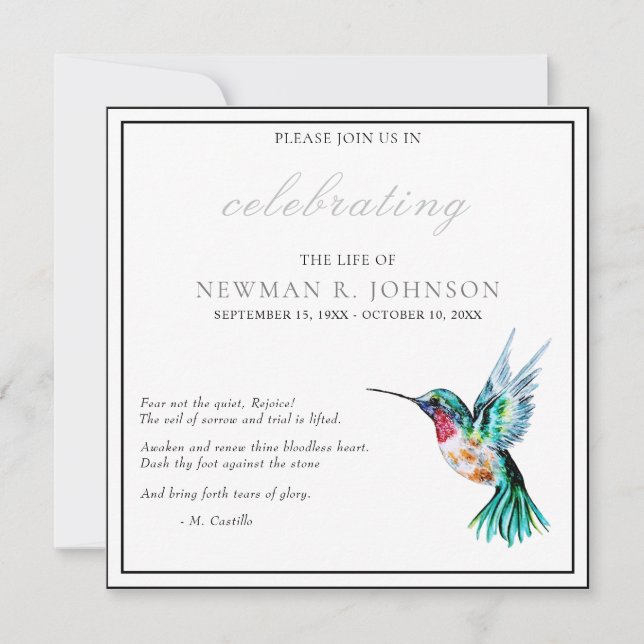 Invitation Fête de la vie des colibris d'aquarelle (Devant)