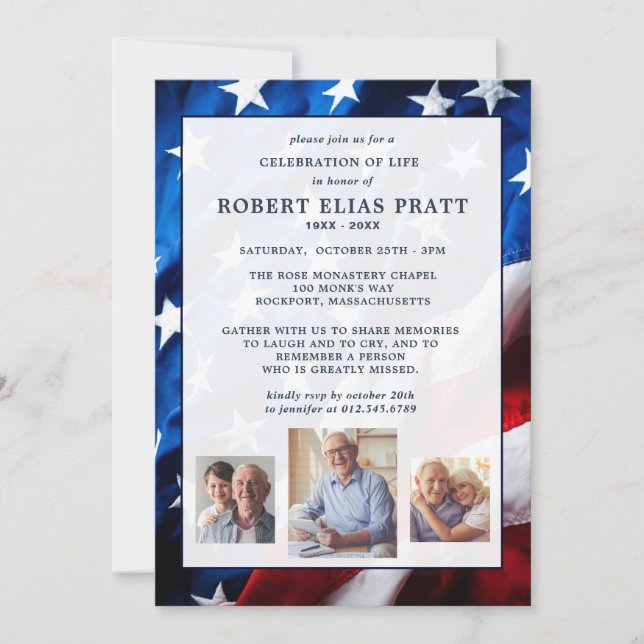Invitation Fête de la vie Drapeau patriotique Photo (Devant)