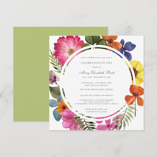 Invitation Fête de la vie Dusty Boho été automne floral (Devant / Derrière)