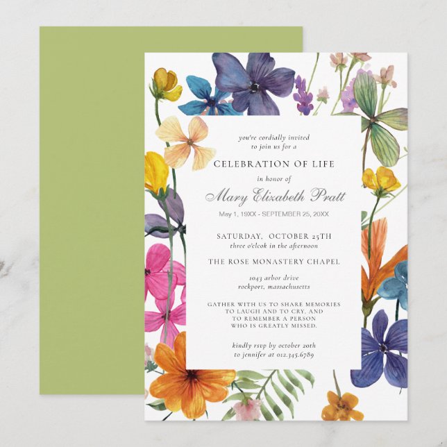 Invitation Fête de la vie Dusty Boho été Floral (Devant / Derrière)