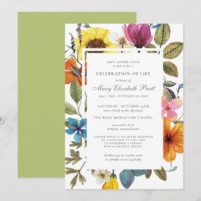 Invitation Fête de la vie Dusty Boho été Floral Invit (Devant / Derrière)