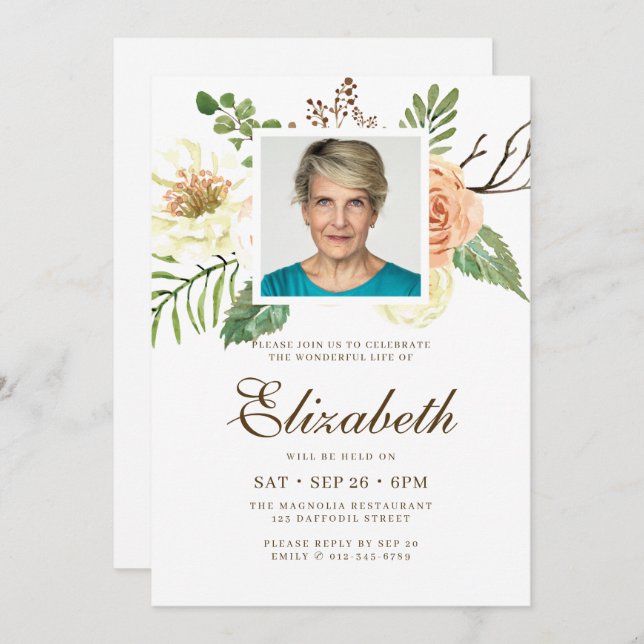 Invitation Fête de la vie en florale d'aquarelle moderne (Devant / Derrière)