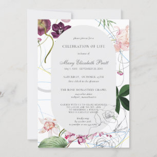 Invitation Fête de la vie funéraire moderne Boho Floral