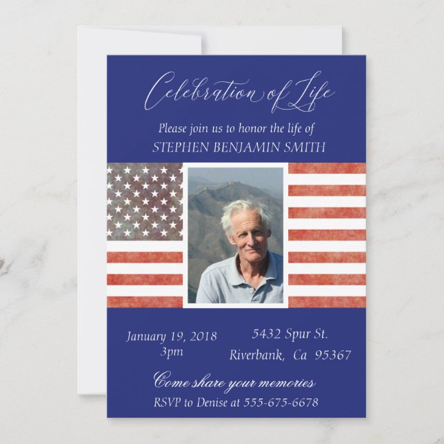 Invitation Fête de la vie Mémorial Vétérinaire Drapeau bleu (Devant)