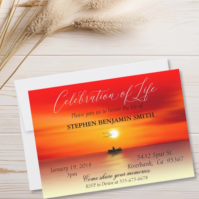 Invitation Fête de la vie Pêche Lac Sunset Sunrise (Créateur téléchargé)