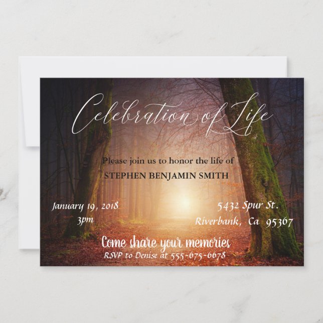 Invitation Fête de la vie Sunrise Sunset Trees Forest (Devant)