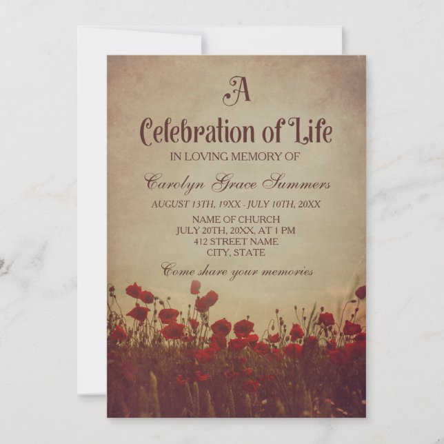 Invitation Fête de la vie sur le terrain du pavot rustique (Devant)