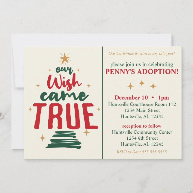 Invitation Fête de l'adoption Noël Notre souhait est devenu r (Devant)