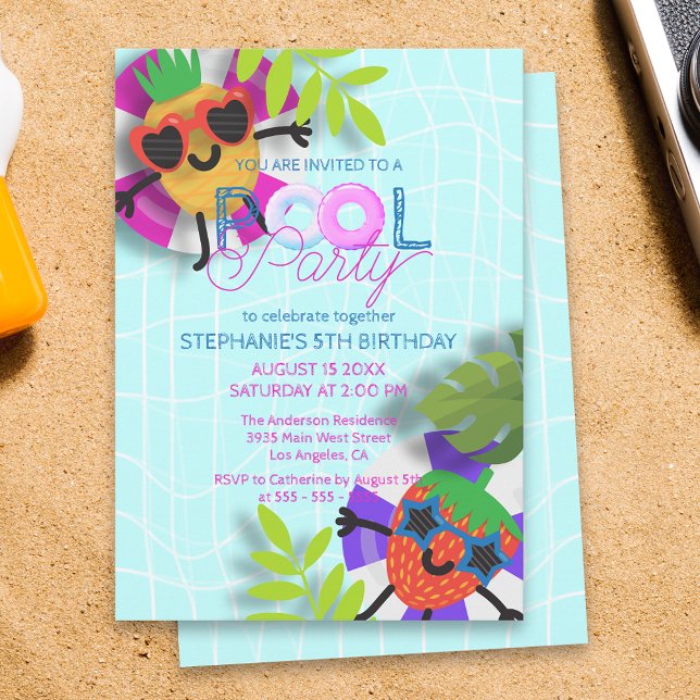 Invitation Fête de l'ananas flottant et de la fraise (Créateur téléchargé)