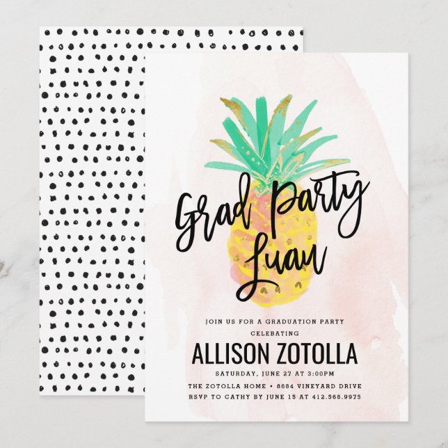 Invitation Fête de l'ananas Tropical Luau (Devant / Derrière)