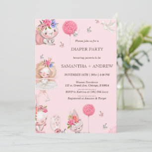 Invitation Fête de Lange Thème Lapin Rose