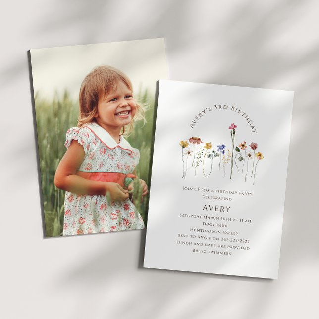 Invitation Fête de l'Anniversaire de enfant photo Fleur sauva (Créateur téléchargé)