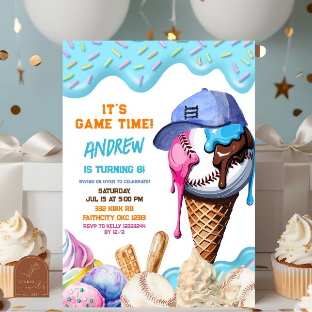 Invitation Fête de l'Anniversaire de la crème glacée de baseb (Créateur téléchargé)